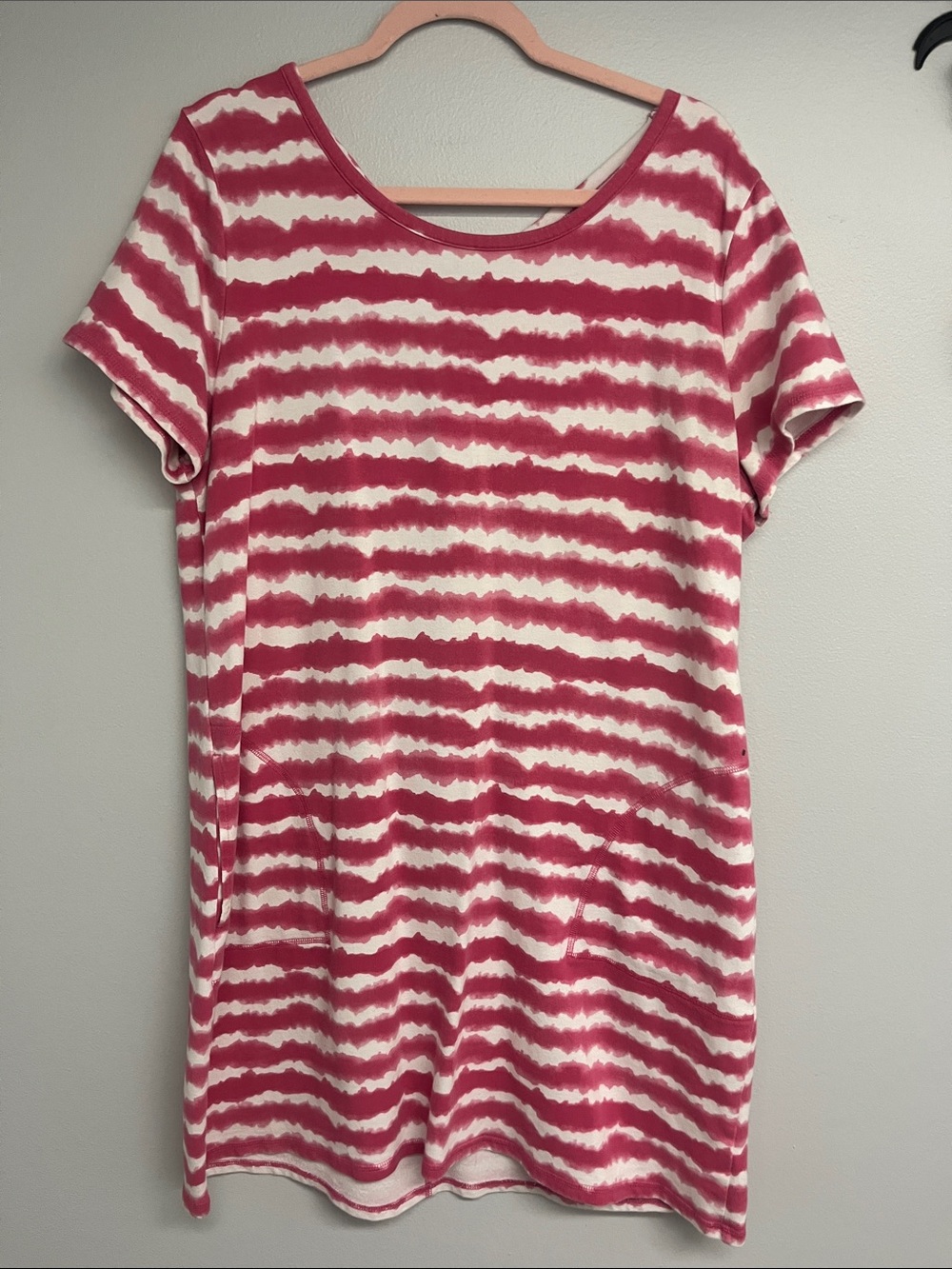 Talbots Raspberry and White Striped Short Sleeve Dress